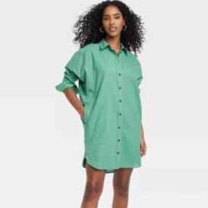 Universal Thread Linen Blend Green Shirt Dress - Oversized M - NWT